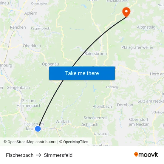 Fischerbach to Simmersfeld map