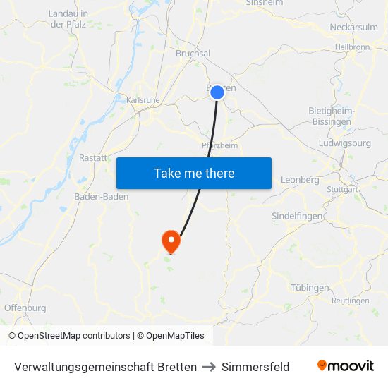 Verwaltungsgemeinschaft Bretten to Simmersfeld map