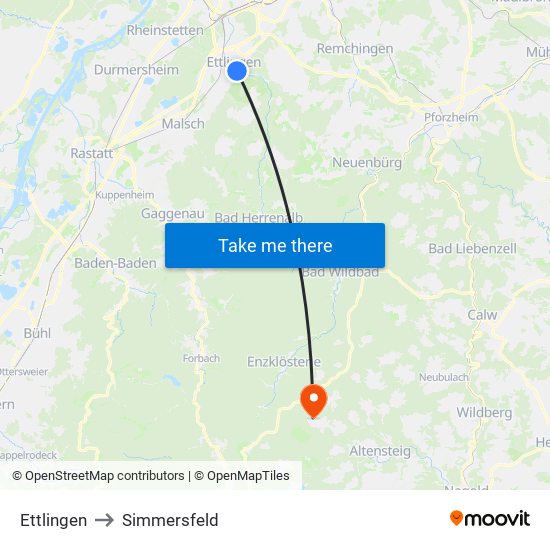 Ettlingen to Simmersfeld map