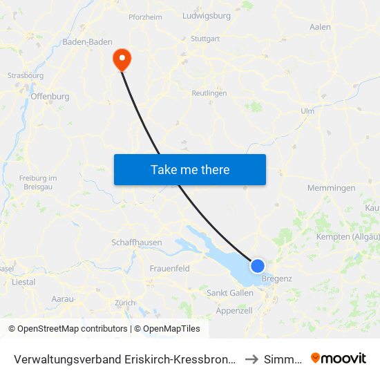 Verwaltungsverband Eriskirch-Kressbronn am Bodensee-Langenargen to Simmersfeld map