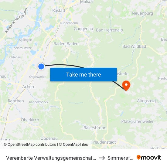 Vereinbarte Verwaltungsgemeinschaft Bühl to Simmersfeld map