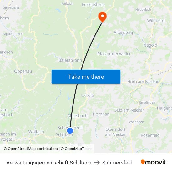 Verwaltungsgemeinschaft Schiltach to Simmersfeld map