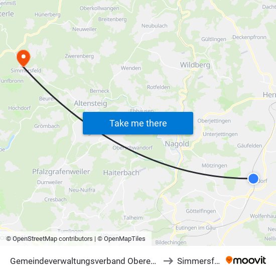 Gemeindeverwaltungsverband Oberes Gäu to Simmersfeld map