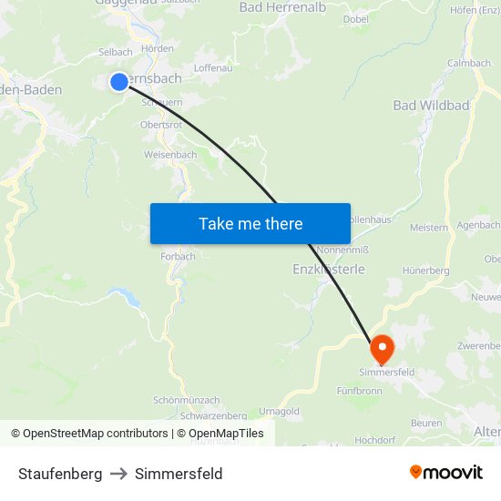 Staufenberg to Simmersfeld map