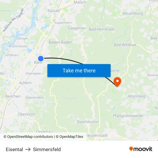 Eisental to Simmersfeld map