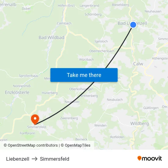 Liebenzell to Simmersfeld map