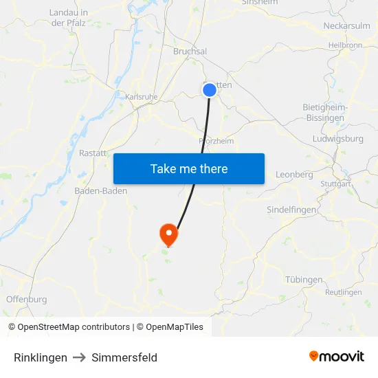 Rinklingen to Simmersfeld map