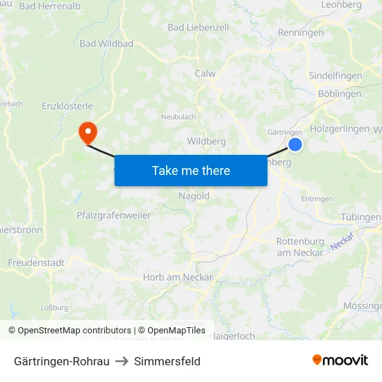 Gärtringen-Rohrau to Simmersfeld map