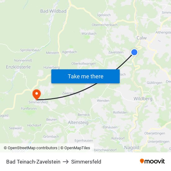 Bad Teinach-Zavelstein to Simmersfeld map