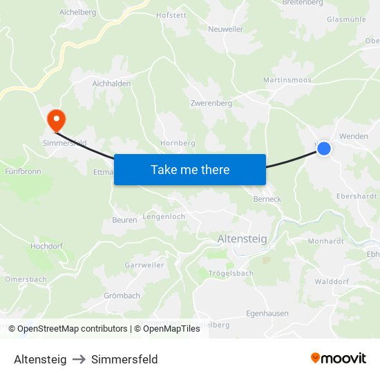 Altensteig to Simmersfeld map