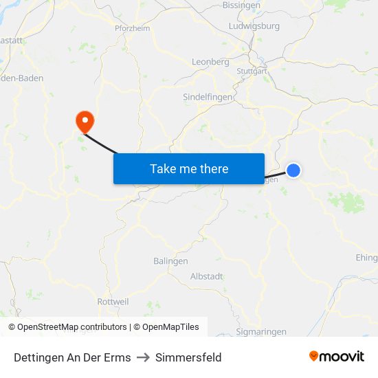 Dettingen An Der Erms to Simmersfeld map