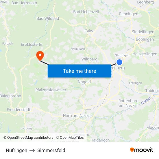 Nufringen to Simmersfeld map