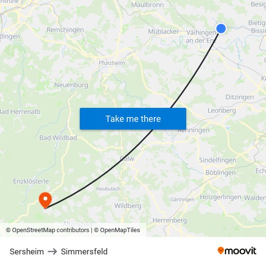 Sersheim to Simmersfeld map