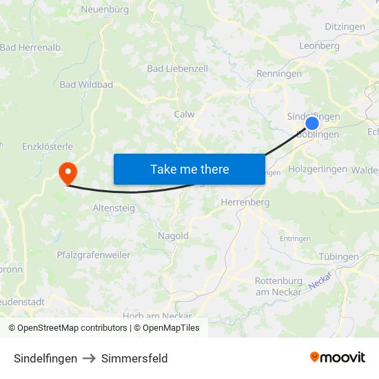Sindelfingen to Simmersfeld map