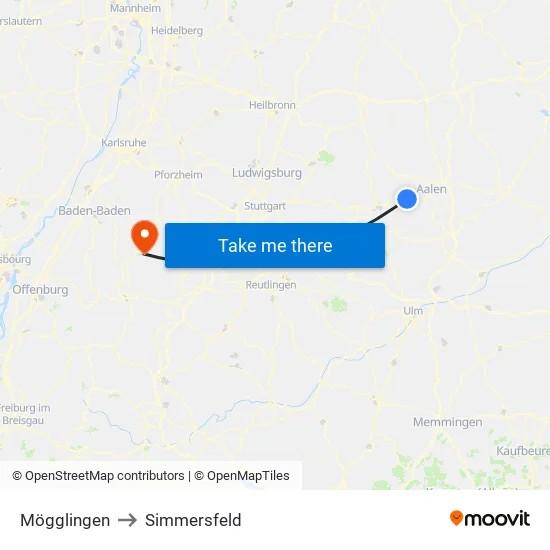 Mögglingen to Simmersfeld map