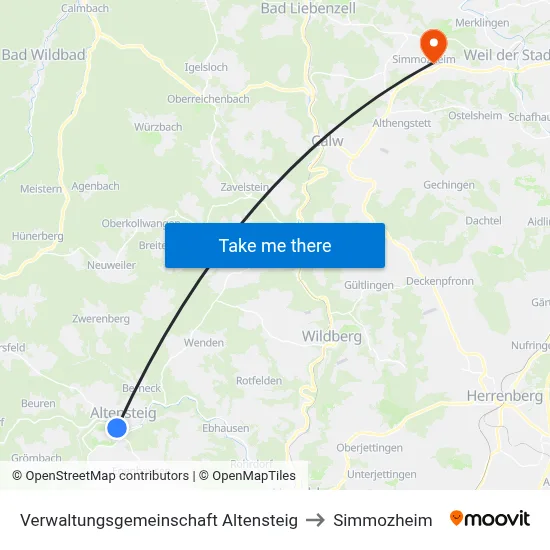 Verwaltungsgemeinschaft Altensteig to Simmozheim map
