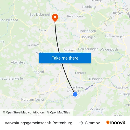 Verwaltungsgemeinschaft Rottenburg am Neckar to Simmozheim map