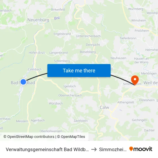 Verwaltungsgemeinschaft Bad Wildbad to Simmozheim map