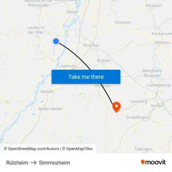 Rülzheim to Simmozheim map