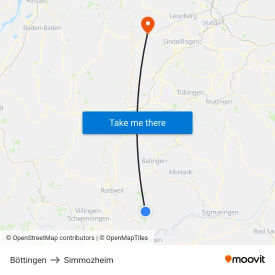 Böttingen to Simmozheim map