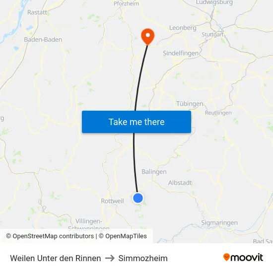 Weilen Unter den Rinnen to Simmozheim map