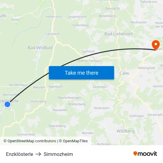 Enzklösterle to Simmozheim map