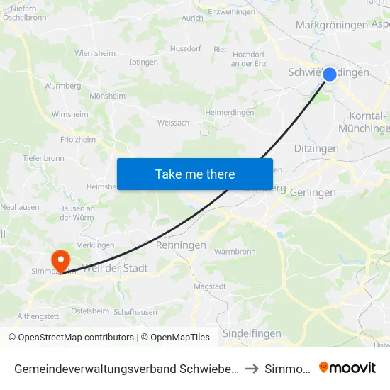 Gemeindeverwaltungsverband Schwieberdingen-Hemmingen to Simmozheim map