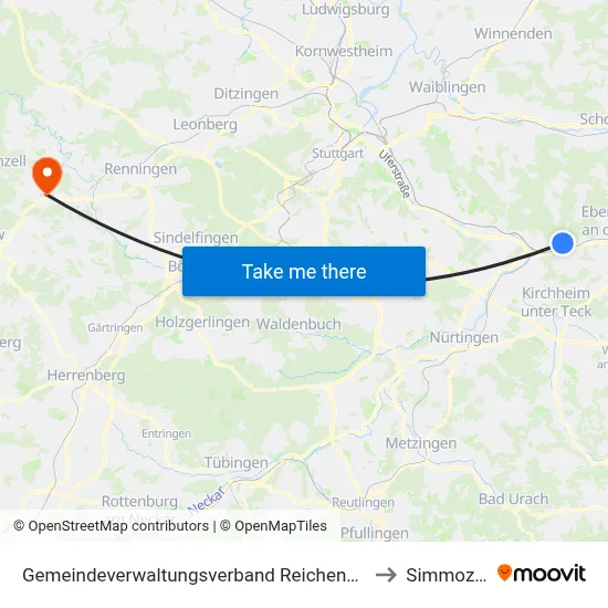 Gemeindeverwaltungsverband Reichenbach An Der Fils to Simmozheim map