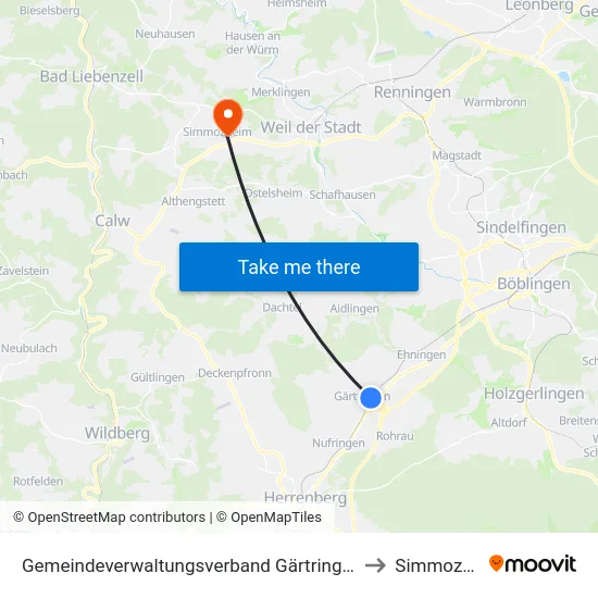 Gemeindeverwaltungsverband Gärtringen/Ehningen to Simmozheim map