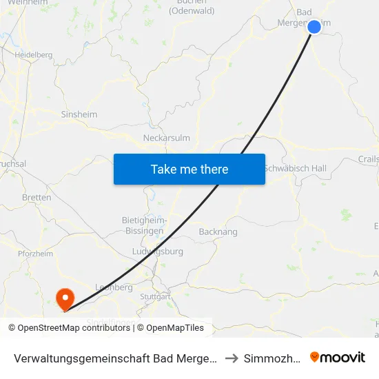 Verwaltungsgemeinschaft Bad Mergentheim to Simmozheim map