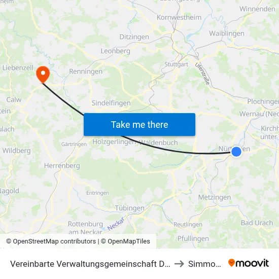 Vereinbarte Verwaltungsgemeinschaft Der Stadt Nürtingen to Simmozheim map