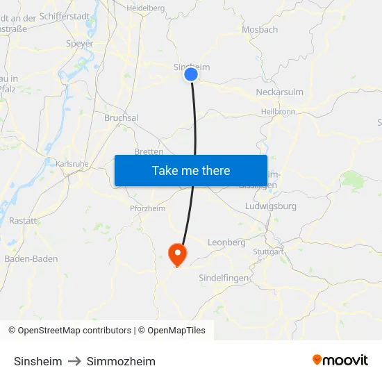 Sinsheim to Simmozheim map
