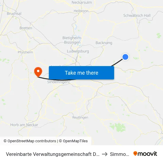 Vereinbarte Verwaltungsgemeinschaft Der Stadt Welzheim to Simmozheim map
