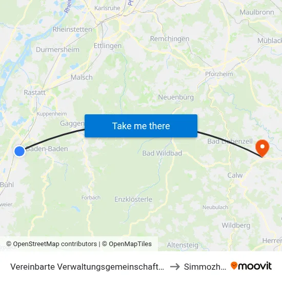 Vereinbarte Verwaltungsgemeinschaft Sinzheim to Simmozheim map