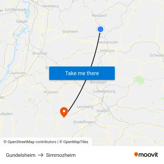 Gundelsheim to Simmozheim map