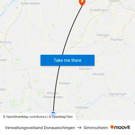 Verwaltungsverband Donaueschingen to Simmozheim map