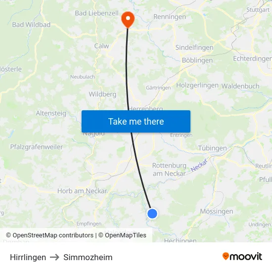Hirrlingen to Simmozheim map