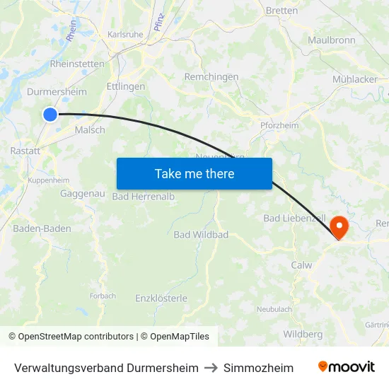 Verwaltungsverband Durmersheim to Simmozheim map