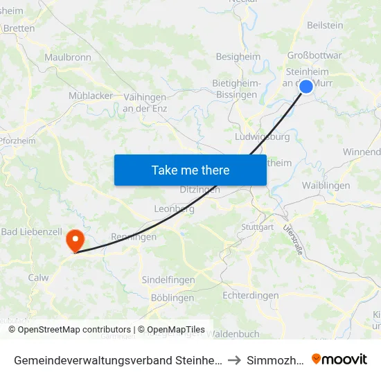 Gemeindeverwaltungsverband Steinheim-Murr to Simmozheim map