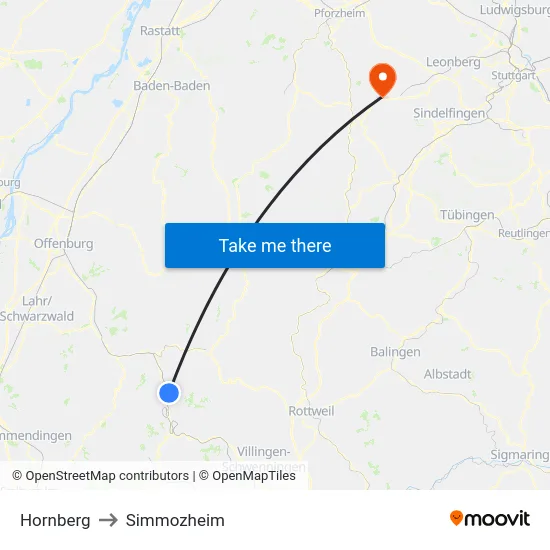 Hornberg to Simmozheim map