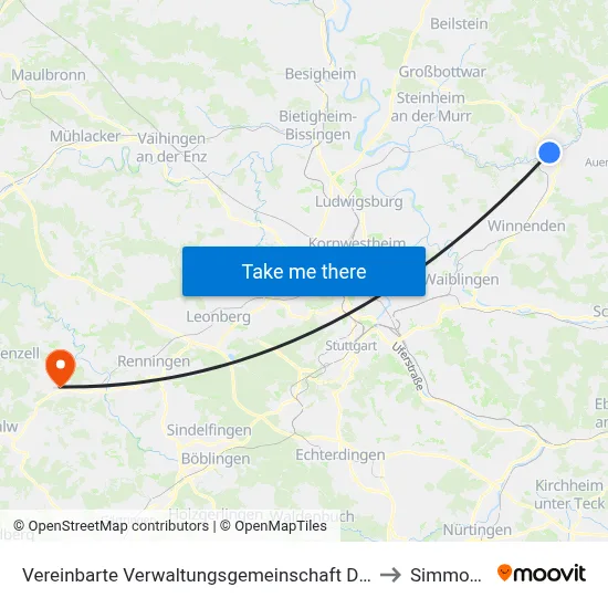 Vereinbarte Verwaltungsgemeinschaft Der Stadt Backnang to Simmozheim map