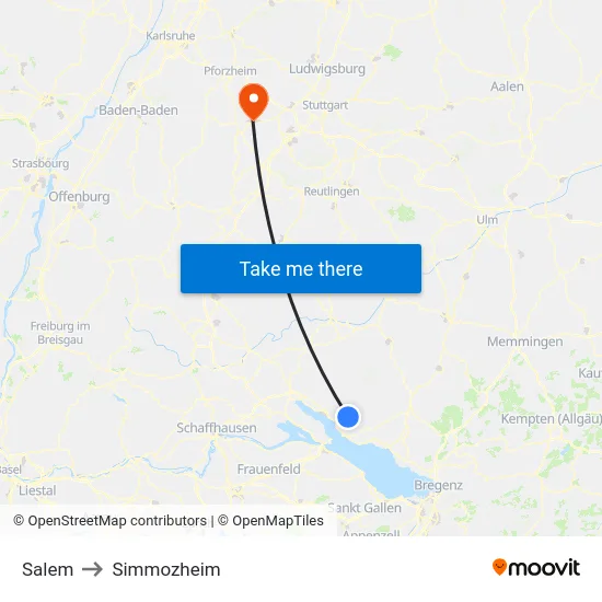 Salem to Simmozheim map