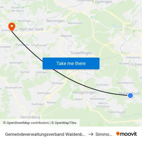 Gemeindeverwaltungsverband Waldenbuch/Steinenbronn to Simmozheim map