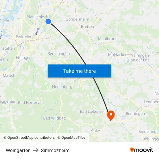 Weingarten to Simmozheim map