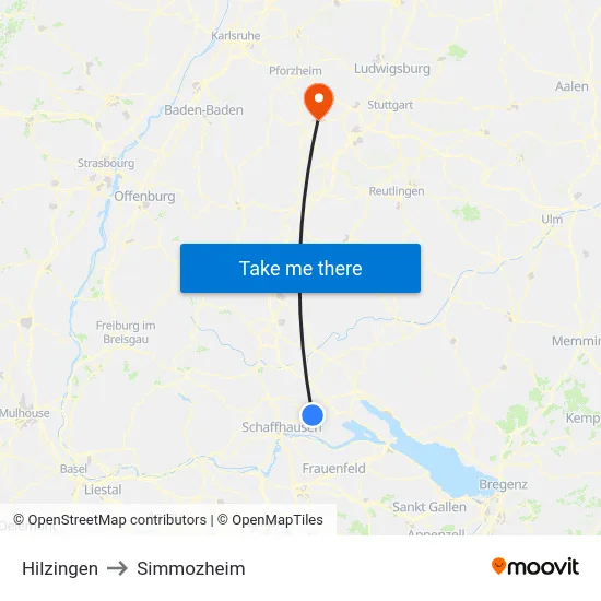 Hilzingen to Simmozheim map