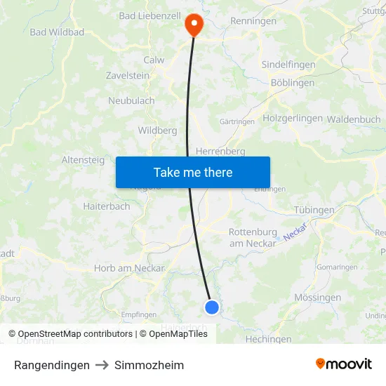Rangendingen to Simmozheim map