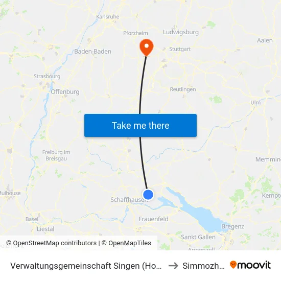 Verwaltungsgemeinschaft Singen (Hohentwiel) to Simmozheim map