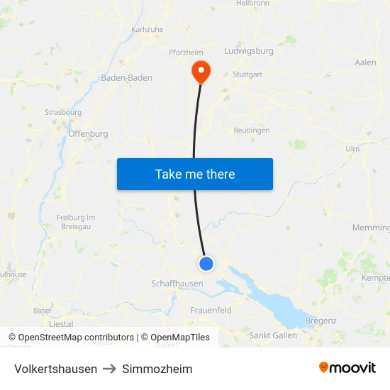 Volkertshausen to Simmozheim map