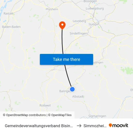 Gemeindeverwaltungsverband Bisingen to Simmozheim map