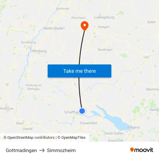 Gottmadingen to Simmozheim map
